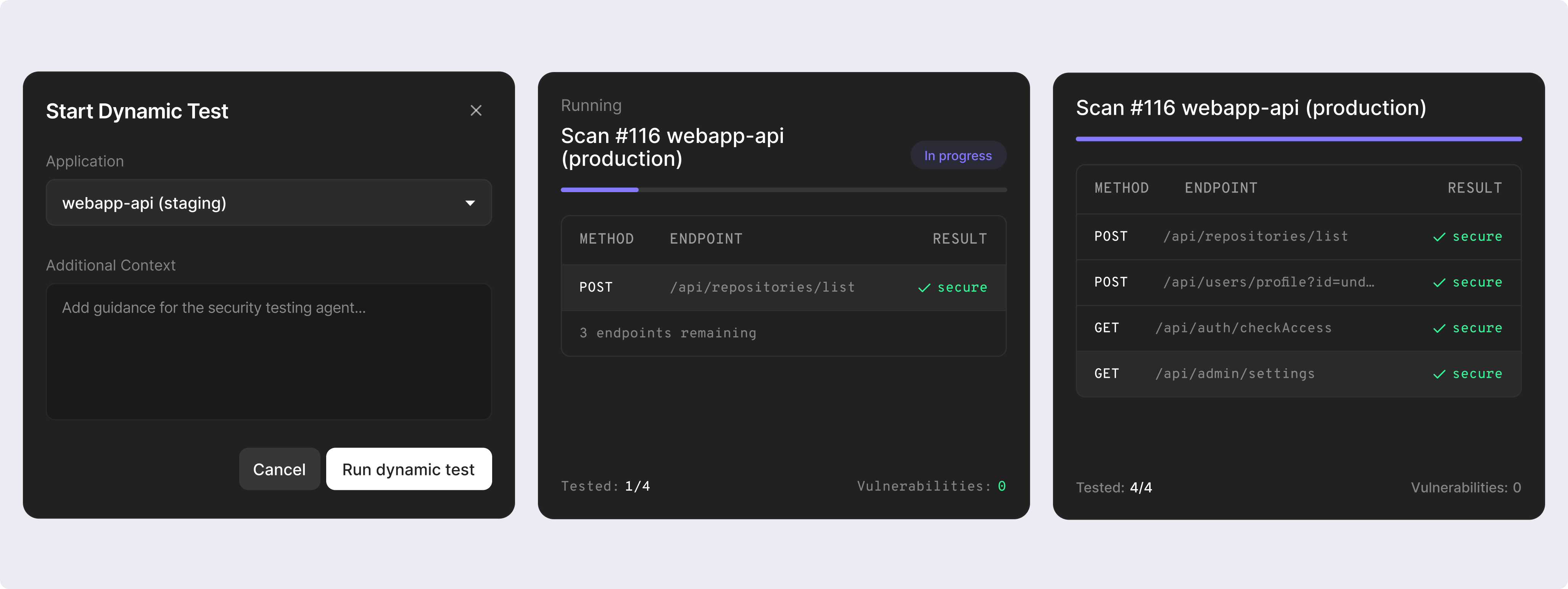 Graphic showing running a live dynamic test against a production API